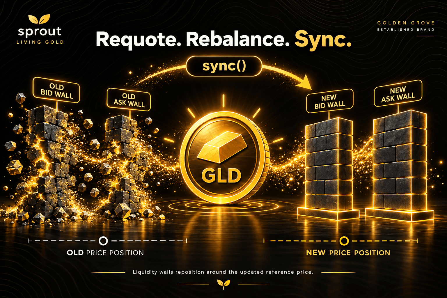 sync() burning old liquidity walls around a commodity coin and re-minting fresh ones at the new price
